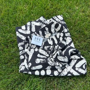 HAUTE HIPPIE Black White Funky Print Cotton Wide Leg Drawstring Pant NWT Small